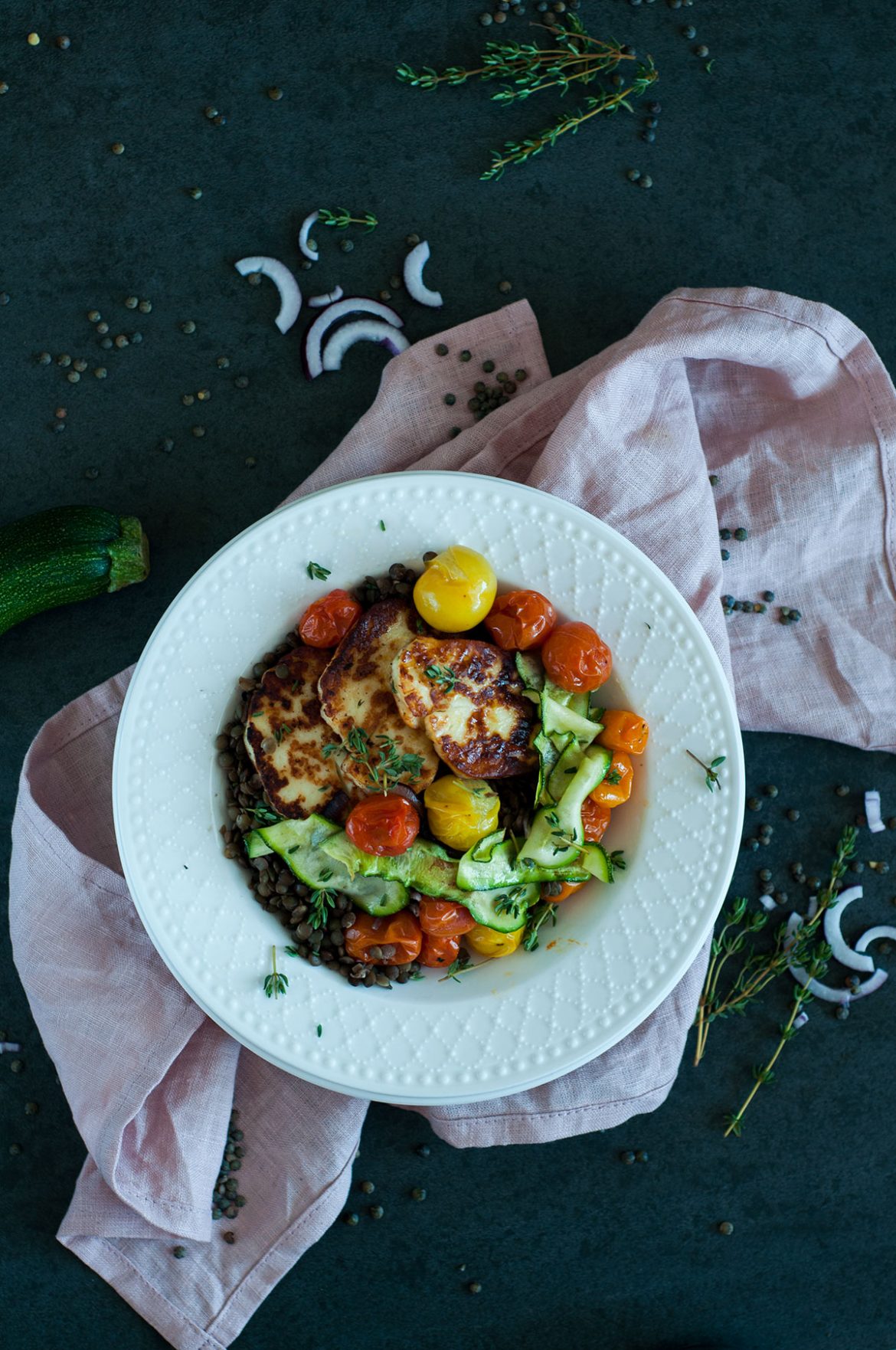 Lęšių salotos su Halloumi sūriu