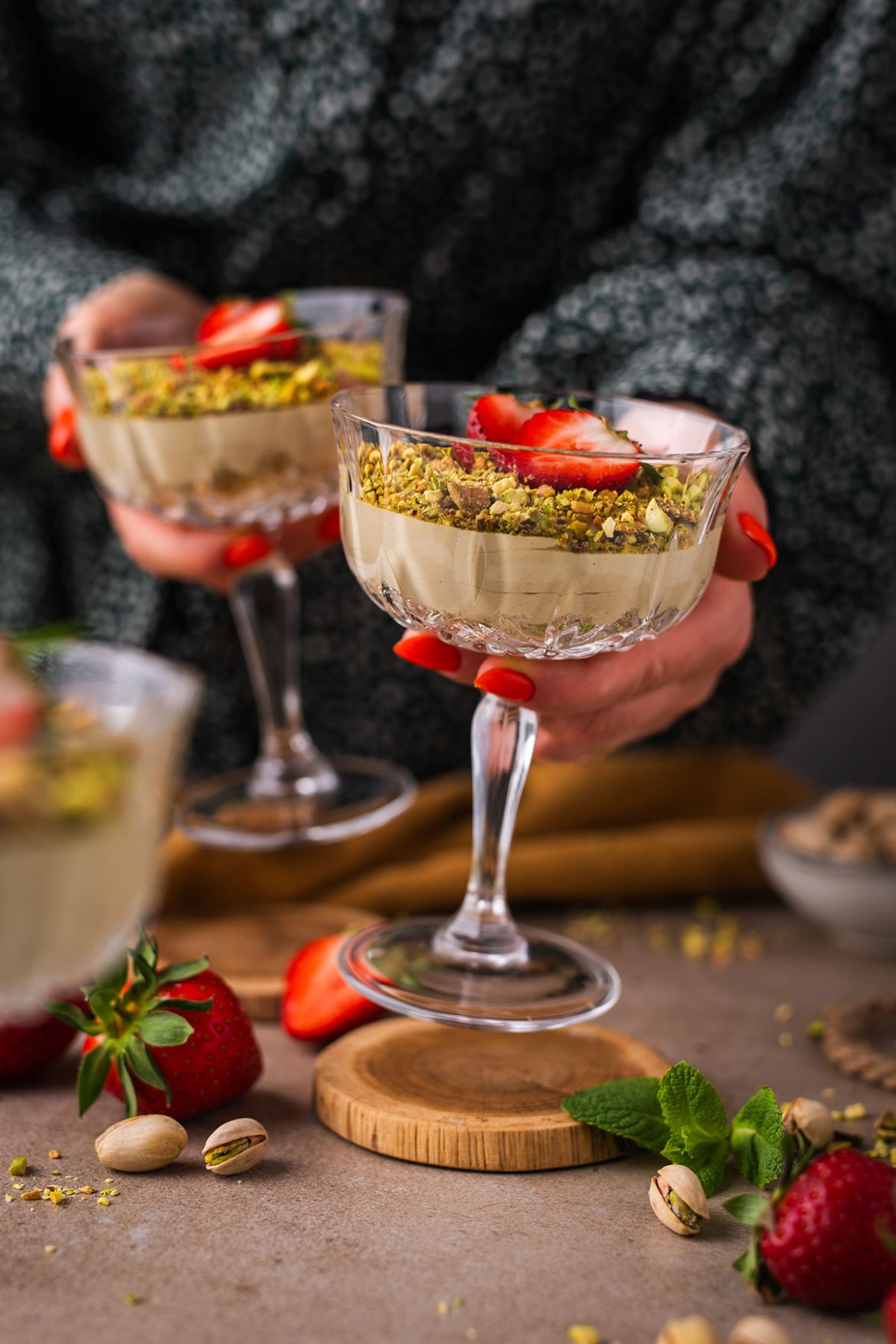 Pistacijų sūrio tortukai taurėse